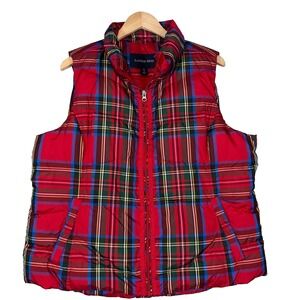 Lands End Women's Down Puffer Vest | XL | Tartan Plaid Red | Outdoor | Ice Skate